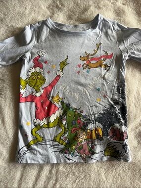 Dr. Seuss Light Blue Grinch Holiday Long Sleeve Tee